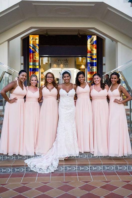 Bride and bridesmaids in pink